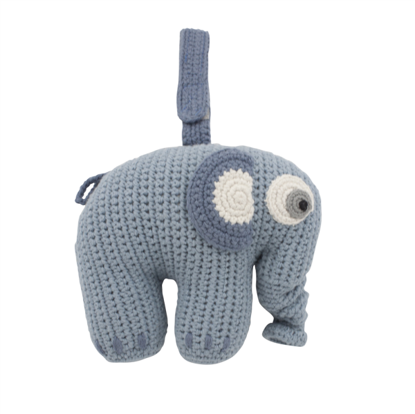 Sebra crochet music box, Fanto the Elephant, powder blue