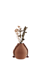 Madam Stoltz Handgemachte Terrakotta-Vase mit Quasten Terrakotta dunkel