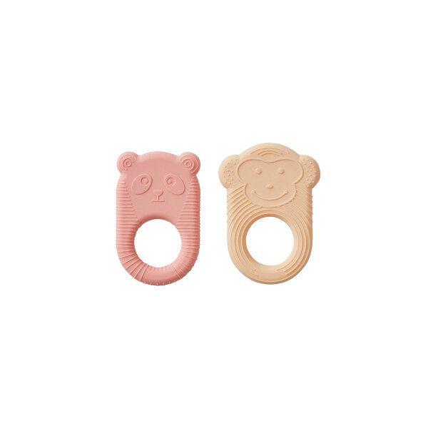 OYOY Nelson & Ling Ling Baby Teether 2-Pack - Vanilla / Coral