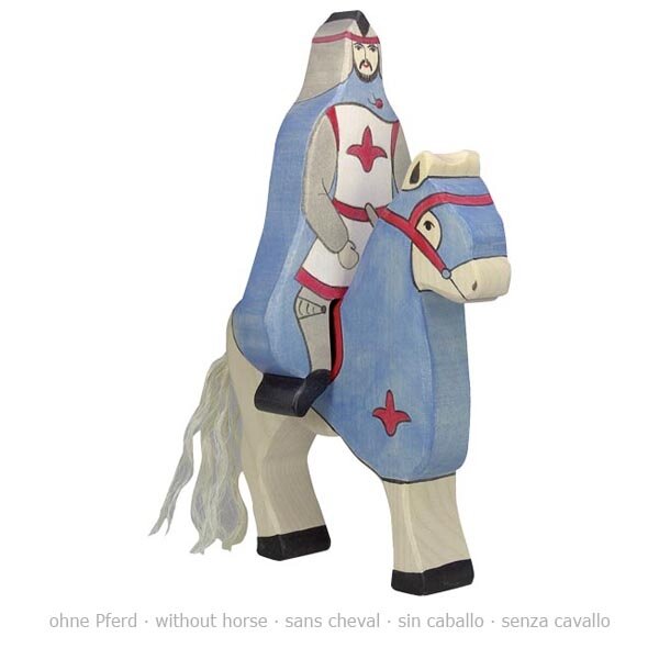 HOUTEN Blauwe ridder met mantel, rijdend (zonder paard) Afmetingen ca. 9,5x2,6x15cm