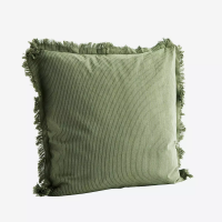 Madam Stoltz Striped woven pillowcase with fringes Jade,...