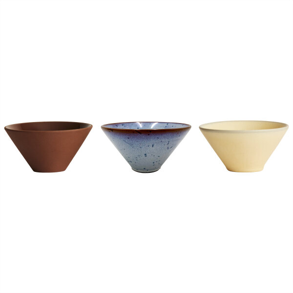 OYOY Yuka Bowl/Schüsseln, 3er Set, Dark Terracotta / Butter / Reactive Space, Ø11 x H5,5 cm