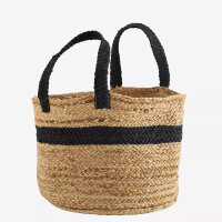 Madam Stoltz jute basket with handles in natural, black