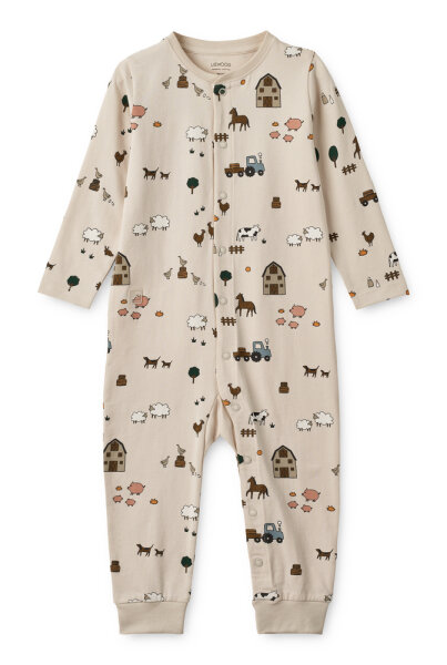 LIEWOOD Birk bedruckter Schlafanzug Pyjama-Overall Farm / Sandy